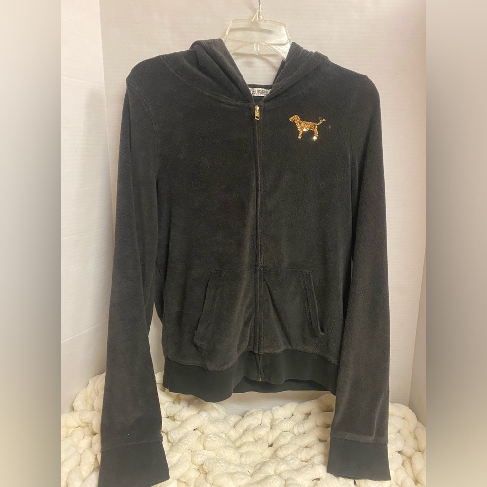 VTG Victoria's Secret Pink Hooded Zip-Up with Gold Sequin